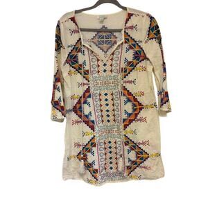Sundance Behati Embroidered Beaded Tunic Linen Blend Dress Size Small